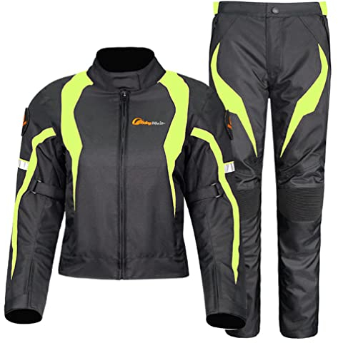 YiLianDa Damen Motorradkombi 2-teiliges Set Mit Protektoren Motorradhose & Motorradjake Wasserdicht Reflektierend Wärme Textil Motorradbekleidung Cross Moto Schutz Jacke und Hose (Grün, XXL)
