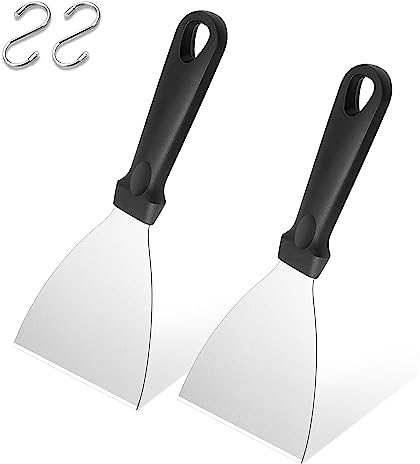 Herogo Juego de 2 espátulas para barbacoa, de acero inoxidable, con mango de plástico, para barbacoa, carne, cocina, para asar carne de teppanyaki, limpieza de la sartén, apto para lavavajillas
