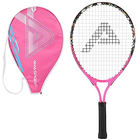 AMA SPORT - AT-F21-21-Inch Pink Graffiti Junior Tennis Racket - Ergonomic Racket for Children Aged 4 to 6 - Junior Beginner Tennis Equipment