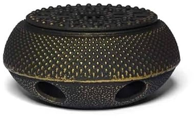 MAOCI Stövchen aus Gusseisen schwarz-Gold | Japanisches Arare Design | Teewärmer & Untersetzer für Eisen Teekannen