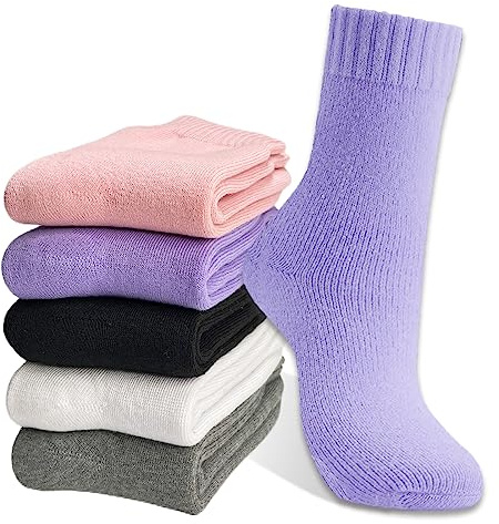 Hocerlu 5 Pairs Womens Thermal Socks, Thick Warm Ladies Wool Boot Socks for Cold Winter, Cozy and Soft, UK Size 4-8