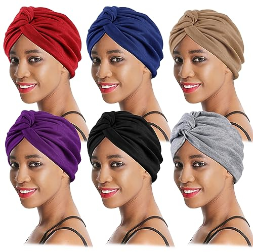 XEPST 6 Stücke Turban Damen Baumwolle Chemo Hüte, Vorgebunden Beanie Kopfbedeckung Plissee Mütze Weich Turban Kopfwickel Kappe Haarausfall Hut
