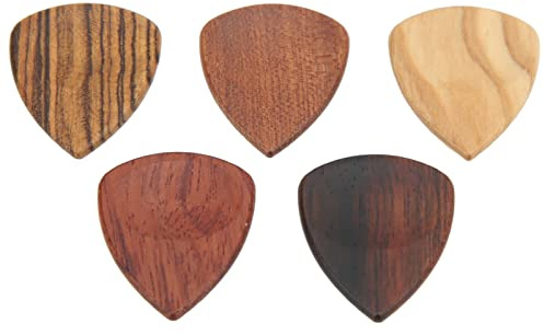 Gitarrenplektren, 5 Stück handgefertigte rutschfeste Plektren aus Holz mit Rillen aus verschiedenen Naturholzarten für Saiteninstrumente zum Musizieren und täglichen Spielen