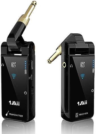 1Mii M2 Wireless Gitarren System, 5.8GHz Gitarren-Sender Empfänger mit 8 Stunden Laufzeit, wiederaufladbar Kabellos Gitarre Transmitter Receiver für E-Gitarre Violine Tastatur -Aufgerüstet