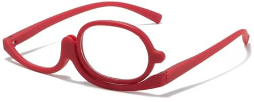 NILZA Make Up Brille Kosmetik-Lesegerät Vergrößern Make-up Brillen Damen Lesebrille Flip Nach Unten Schminkbrille Flip Gläser Für Frauen (Color : Red, Size : +3.50)
