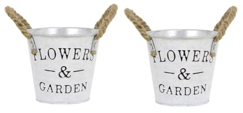 Cabilock 2pcs Flower Vase Iron Bucket Vintage Style Pot Hanging Plant Pots Indoor Decor Flower Tin Barrel