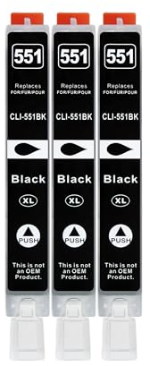 3 XXL Druckerpatronen kompatibel zu CLI-551 BK Schwarz für Canon PIXMA IP7250 IP8750 MG5450 MG5550 MG5650 MG6350 MG6450 MG6650 MG7150 MG7550 MX725 MX925 IX6850