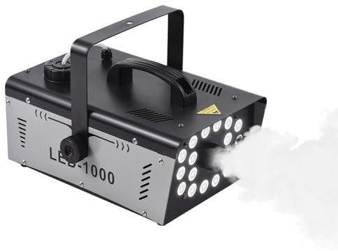 Jemora Machine à brouillard extérieure 18 lumières LED 13 couleurs 1000W 5000CFM Machine à fumée pour Halloween vacances mariage DJ fête scène avec 1 récepteur filaire et 2 télécommandes sans fil rése