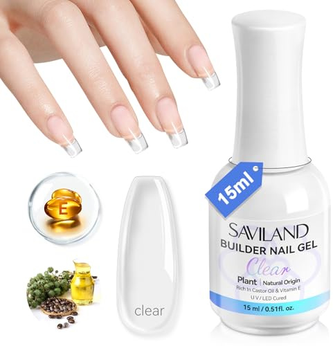 SAVILAND 8-in-1 Builder Gel für Nägel - 15ml Klares Gel Mit Vitamin E & Rizinusöl - Pflanzenbasiertes Nagelstärkungsmittel für Nagelverlängerung