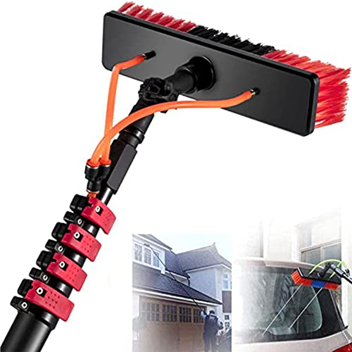PV-Solarmodul- und Fensterreinigungsstangen, Fensterreinigungsset. Ausziehbarer Wasserstrahlbürstenreiniger mit Teleskopstange, 35 cm Bürstenkopf, 12 m