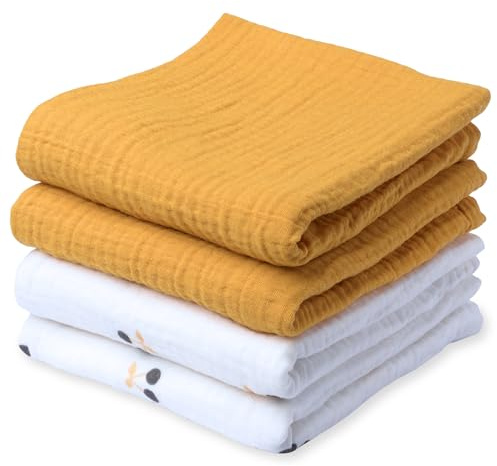 tiny ton Panni di garza per neonati, 100% cotone biologico GOTS, set da 4 (60 x 60 cm), morbidi, assorbenti e traspiranti, per coccole, pulire e coprire