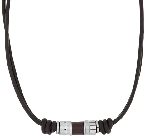 s.Oliver Kette mit Anhänger Edelstahl Leder Herren Halsschmuck, 45+5 cm, Grau, Kommt in Schmuck Geschenk Box, 2038870