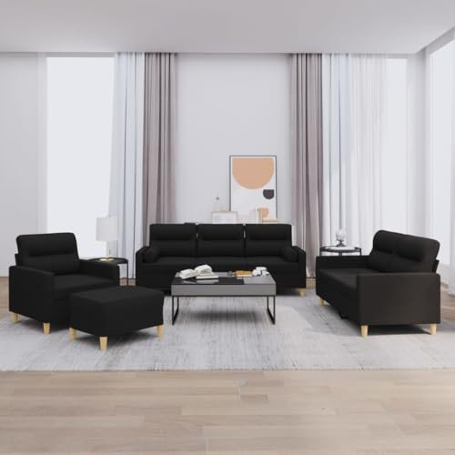 Homgoday 4-TLG. Sofagarnitur mit Kissen Loungesofa Wohnzimmersofa Sofa Couch Couchgarnitur Doppelsofa Gästesofa Moderner Sitzmöbel für Wohnzimmer Büro Schwarz Stoff
