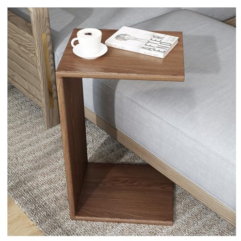 MYVVKIA Table d'appoint en Forme de C, Table d'appoint avec Cadre en Bois Massif, Petite Table Basse rectangulaire, Bureau de collation, Table à Plateau TV Couleur Noyer pour sa