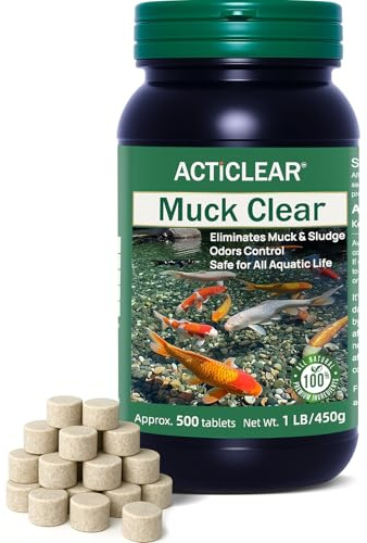 ActiClear Muck Clear – Natural Pond Sludge Treatment, 500 Tablets for Ponds, Fountains & Bird Baths, Beneficial Bacteria & Enzymes, Chemical-Free & Safe for Fish, Pets & Wildlife