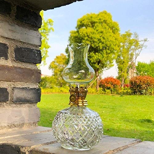 Petroleumlampe, Öllampe Lampe Öllampe Petroleumlaterne Klassische Form Klarglas Buddha-Brenner Nostalgisches Ghee-Öllicht mit goldfarbenem Dochthalter Höhe ca. 18,5 cm