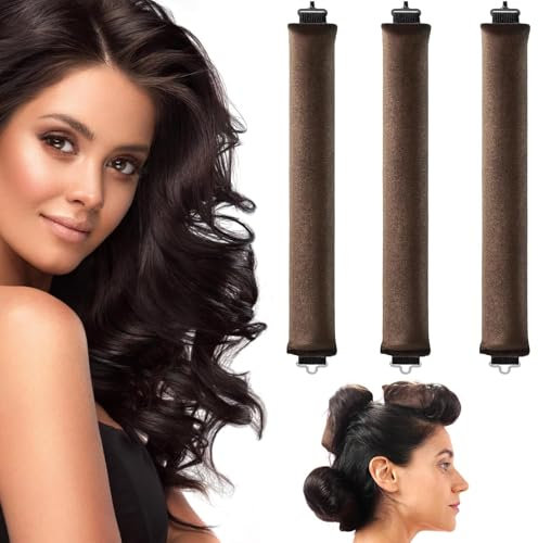 JAONLD Heatless Curls 3 Stück Locken Ohne Hitze Lockenwickler Über Nacht Blowout Hair Overnight Hitzefreie Lockenwickler Heatless Curler mit Haken für Alle Haartypen (Kaffeefarbe)