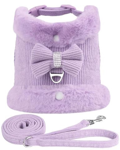 Niedliches Geschirr Für Yorkshire Terrier, Chihuahua, Mops, Kleiner Hund, Katze, Weste, Kleidung, Weich, Bequem, Mit Schleife, Warmes Hundegeschirr, Leine-Set Für Mops, Französische Bulldogge,Lil