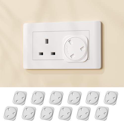 EUDEMON 12 Pack Baby Safety Plug Socket Covers, Childproof UK Three-pin Outlet Plug Covers, Easy to Use (White)