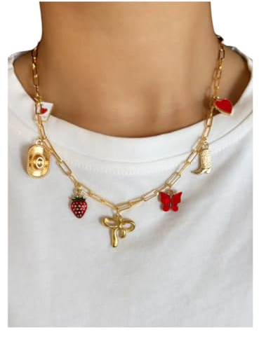 collier chaîne épaisse- chaîne maille rectangle - chaîne gros maillons - mulit pendentif -charms - collier personnalisé - doré or - collier pour l'été- collier tendance-coeur, papillon, western, noeud