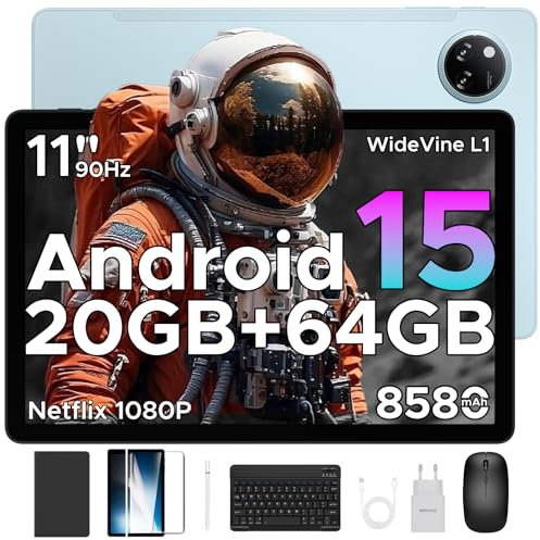 DOOGEE Tab A9+ Tablet con Teclado y Lapiz, Tablet 11 Pulgadas Android 15 8580mAh, Tableta Niños Altavoces Duales, 20GB RAM+ 64GB ROM (TF 2TB), 13MP/FM/Face ID/WidevineL1/GPS/Bluetooth 5.0/3.5mm