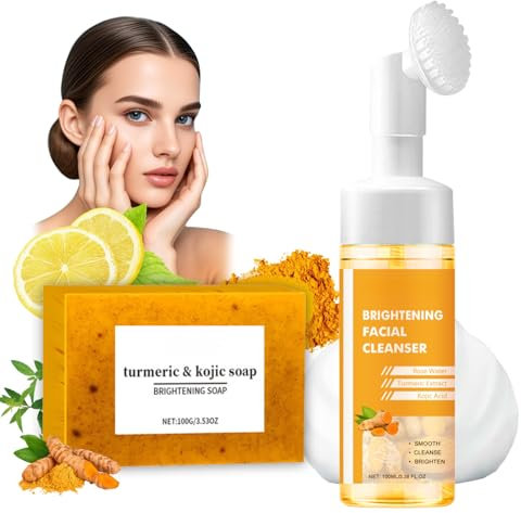 Kojic Acid & Turmeric Soap with Turmeric Kojic Acid Foaming Facial Cleanser – Dark Spot Remover for Even Skin Tone & Acne – Natural Brightening Soap & Cleanser with Vitamin C for Smooth, Radiant Skin