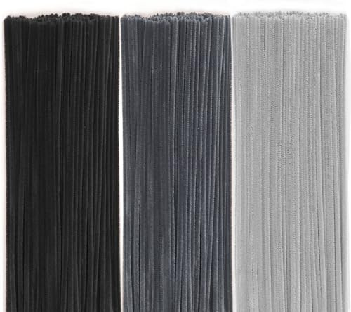 150 Stück Pfeifenreiniger zum Basteln, Schwarz Dunkelgrau Hellgrau Pfeifenputzer Chenilledraht, 30cm Lang Pfeifenputzerdraht Pipe Cleaner für Handwerk, DIY Craft Projekte, Dekorieren (3 Farben)