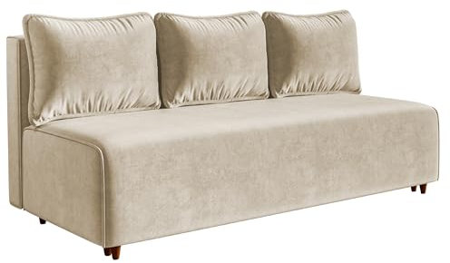 AlpiMeble Schlafsofa Camilo mit Schlaffunktion und Bettkasten, Farbe: Beige, Velourstoff