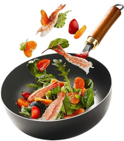 XYUERU Sartén Wok de Hierro Tradicional China con Boca Redonda, utensilio for cocinar en casa, Revestimiento Antiadherente, sartén Multifuncional for estofar, freír, Wok, cocinar a Fuego Lento(20cm)