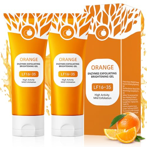 2 PCS Orange Enzymes Exfoliating Gel, Organic Orange Peeling Gel, Gentle Peeling Cleanser for Face and Body, Natural Body Scrub, Deep Cleansing Moisturizing Facial Exfoliator