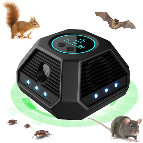 Innen- Ultraschall Maus und Ratten 360°,Gerät Ultraschall Maus Mit Stroboskoplichtern und PIR,für Haus, Keller, Garten, Mäuse und Ratten,vertreiben ohne Chemie und Mäusefalle,300 m² Wirkungsbereich