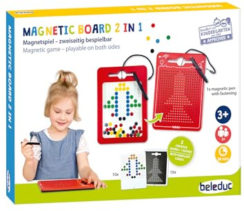 Beleduc Magnetboard 2in1, Magnetspiel - zweiseitig bespielbar, Magnetisches Lernspiel & Maltafel für Kinder, Kreatives Spielen & Zeichnen, fördert Fantasie und Feinmotorik, ab 3 Jahren
