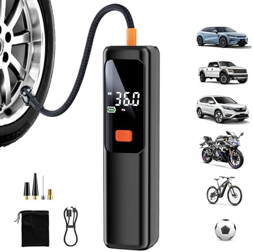 Pompe à Air pour Voiture | Petit Compresseur de Pneux avec Manomètre | Compresseur de Pneux Rechargeable pour Voiture SUV Pick-up Scooter | Camping Voyage Garage Gonflage Matelas Moto Basketball