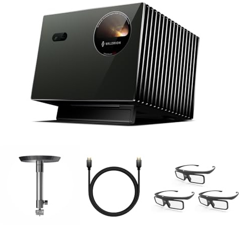 Valerion Heimkino Decken-Bundle – Sofort Installieren & Direkt Genießen: VisionMaster Pro2 4K Triple Laser Projektor 3000 ISO Lumen mit Deckenhalterung, 3× 3D-Brillen & HDMI 2.1 Kabel