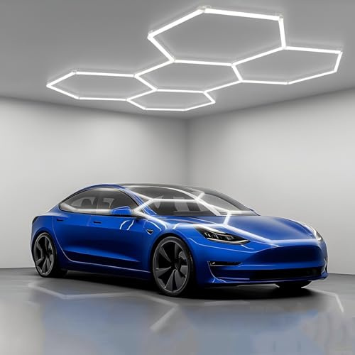 WABMJGW Plafonnier LED hexagonal à 5 ​​grilles, lampe de garage/atelier à structure alvéolaire à 14 grilles, éclairage LED alvéolaire, 6500K ultra lumineux, 168 W, 672 W,(5 HEX)