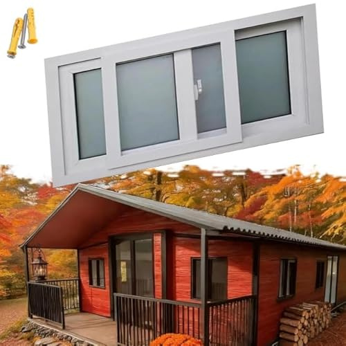 ZIUSFAC Keller Schuppenfenster Ersatzfenster Mit Fliegengitter Schiebefenster 60 70 90 100cm Kellerfenster Kleine Haushaltsfenster Rahmen Aus Aluminiumlegierung(White,(WxH) 63x40cm/25x16)