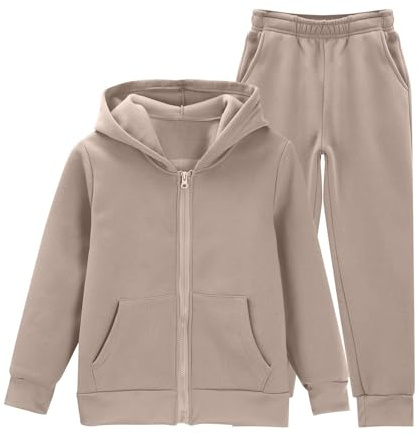 Survêtement athlétique 2 pièces pour filles et garçons avec fermeture éclair intégrale, sweat à capuche et pantalon de jogging pour enfants, vêtements de sport