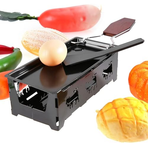 Raclette Grill, Non-Stick Cheese Melter, Professional Cheese Melting Pan with Spatula, Rotaster Baking Tray with Foldable Wooden Handle for Cheese, Meat, Fish, Vegetables