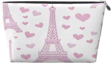 Ginfult Trousse de maquillage étanche avec tour Eiffel rose et cœur - Petite trousse de maquillage portable pour femmes et filles