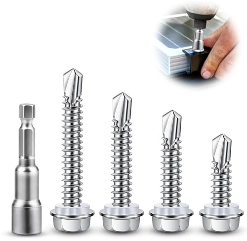sturiz 90pcs 410 Stainless Steel Self Tapping Screws Metal Bolts M4.8 Self Drilling Screws for Metal Hex Head Screws with Gasket with Socket for Metal Wood Pvc Plasterboard Number(M4.8x16 19 32 50mm）