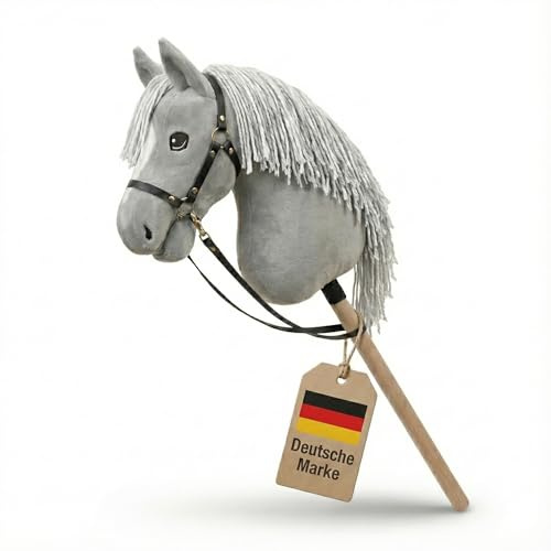 Equiathletic Hobby Horse – Steckenpferd für Kinder mit Halfter | großes Hobby Horse Pferdespielzeug für Mädchen & Jungen | hochwertiges Steckenpferd in Größe A3 (Grau)