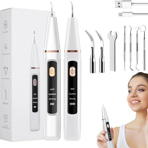 Zahnjuwel Zahnreiniger Pro, Ultraschall Zahnsteinentferner mensch für eine effektive und schonende Reinigung, Mit 3 Betriebsmodi & LED-Licht, Zahnreinigungsset Professionell (2p'c's)