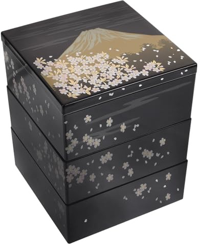 Housoutil Caja Bento Japonesa Pequeña de Tres Capas 12,5x12,5x16 Cm, Contenedor para Sushi y Bocadillos, Estuche Práctico y Ligero para Almacenamiento de Comida y Almuerzos