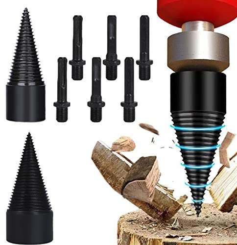 AwnsIMfreien Spaccalegna a Cono, Punta per Legna da ardere spaccalegna 32mm 42mm Vite per Trapano Resistente Cono Legno con 6 Manici per Uso Domestico 8 Pezzi, Punta per Legna da ardere
