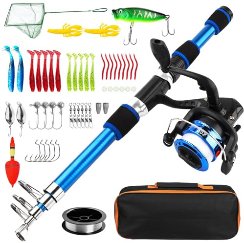 Kit de Pesca para Niños 55 Piezas Completo Caña de Pescar Telescópica 1,8m