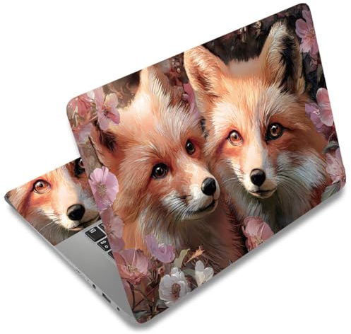 SUPERDANT 3 Pcs Flower Fox Laptop Skin 38x27cm Removable Pvc Laptop Decal 15.6 Inch Trimmable Notebook Sticker Reusable Cover For 12 13 14 15 15.6 Inch Notebook Colorful