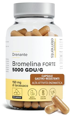 Bromelina Extra Forte Drenante 5000 GDU/g – Alto Dosaggio con Tarassaco – Integratore Gastro-Resistente per il Drenaggio dei Liquidi & il Supporto Digestivo – 90 Capsule Vegetali – Beyond Elements