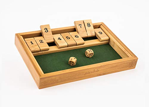pandoo Klappbrett aus Bambus | Shut The Box, Green Games, Gesellschaftsspiel, Trinkspiel | Würfelspiel für jung und alt | Super auch als Geschenk geeignet