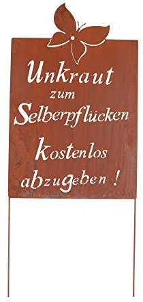 UNUS Gartendeko Gartenstecker Garten Schild mit Spruch Unkraut 66x43,5 cm | aus Edelrost Metall