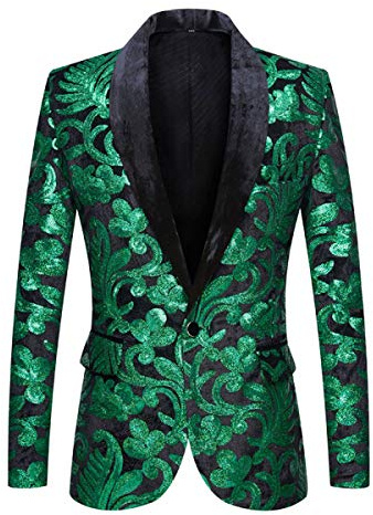 PYJTRL Blommig kavaj i sammet med paljetter för män, moderiktig blazer